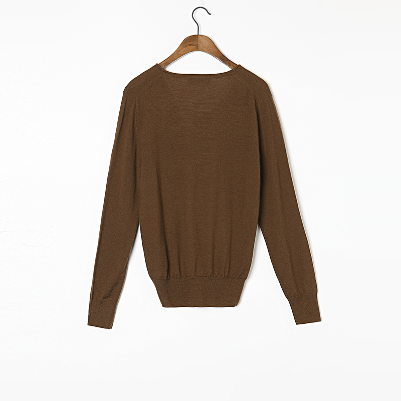 100 Cashmere Sweater Women Worsted Yarn Extra Thin Brown Embroidery Sweaters Warm Soft Solid Natural Fabric High Quality